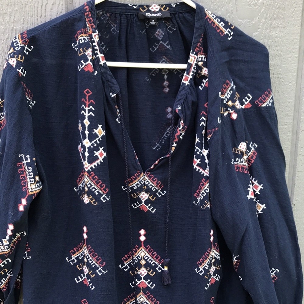 Madewell Navy Embroidered Women's Top size medium boho - Picture 4 of 6